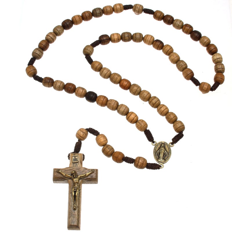 Alexander Castle Our Father Solid Wooden Rosary Beads (Handmade - Brazilian Walnut) with Madonna Medallion Junction - Comes in Velour Gift Pouch - Image 1